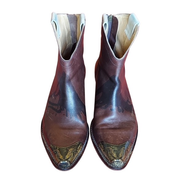 Free People Lost Trails Brown Leather Western Boots with Antique Brass Toe Caps - Picture 9 of 16